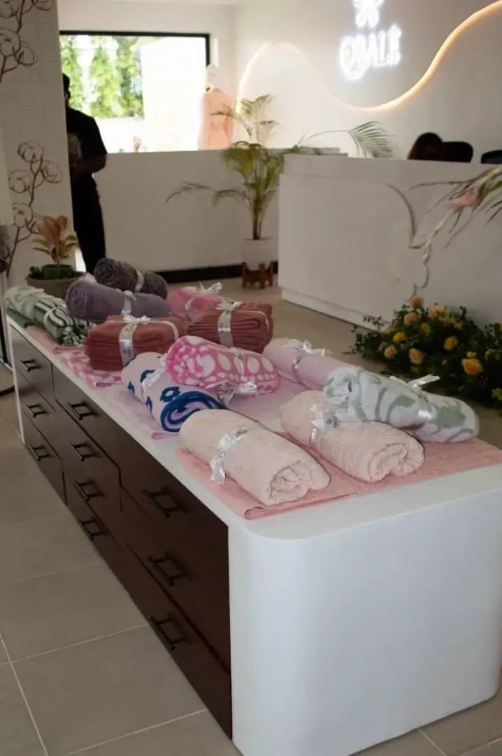 Towels tied with ribbons on the store display